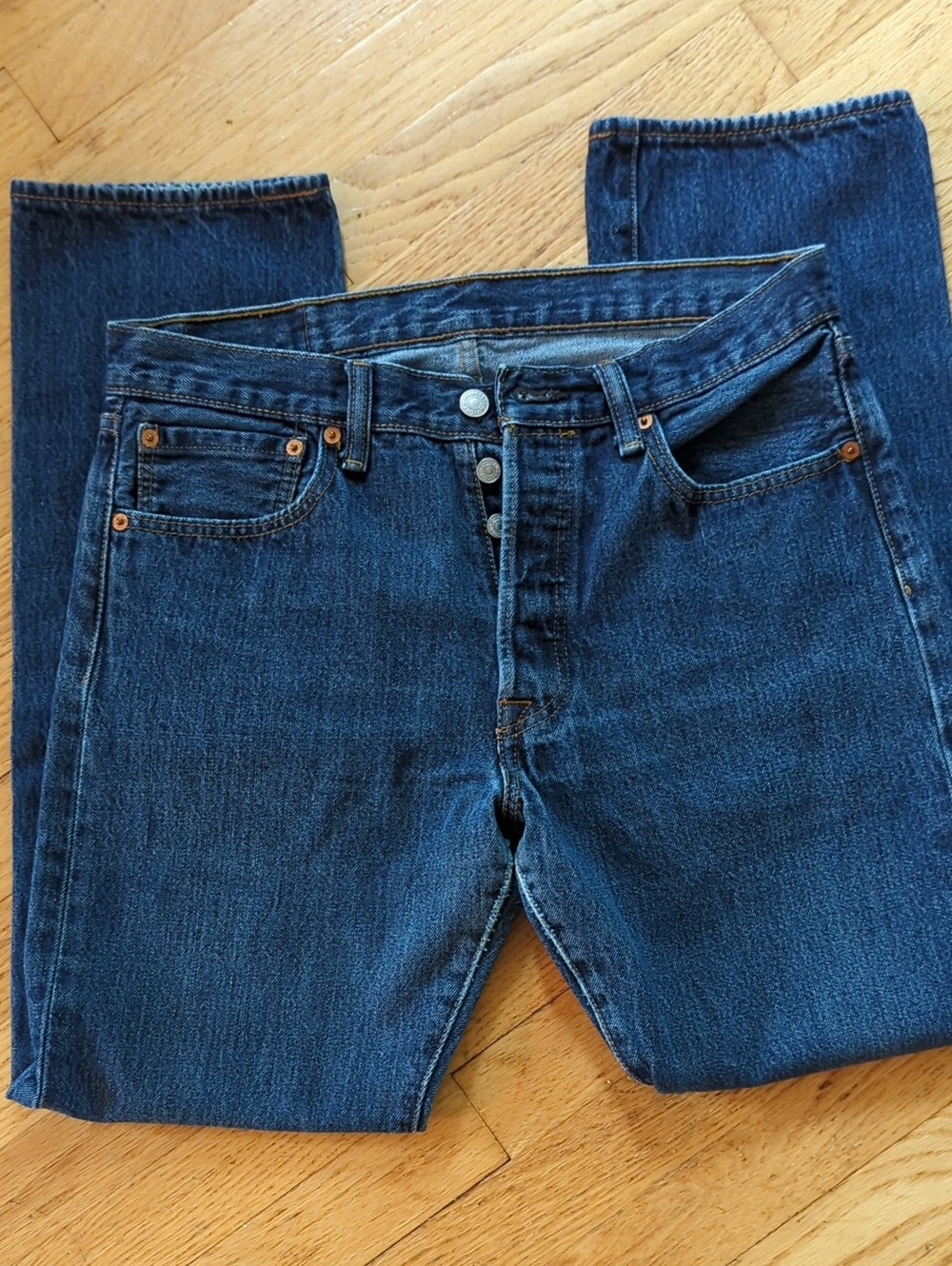 LEVI'S 501: Straight Leg, Dark Blue Button-Fly Denim Jeans (Men's/Women's)